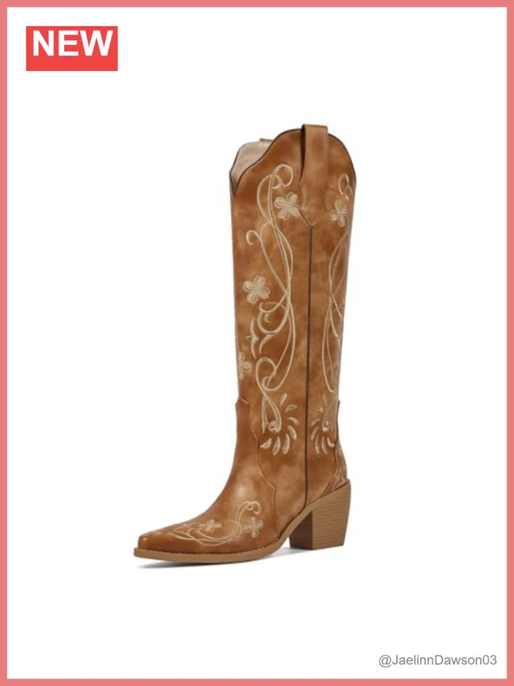 Womens Knee High Western Cowboy Boots Faux Leather Floral Embroidery